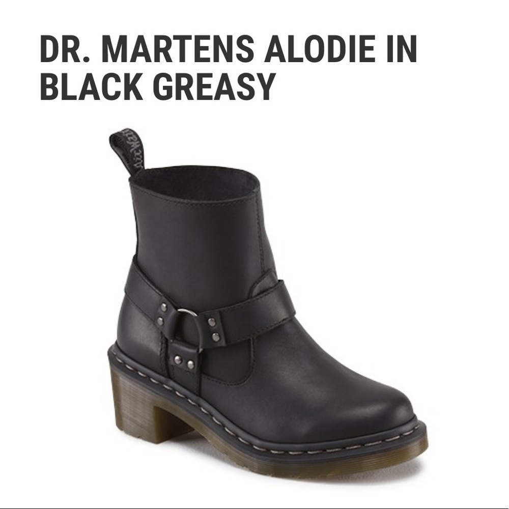 DR.MARTENS | 5 | Black Greasy Leather Alodie Slip-on Ankle Bootie w/ Buckle